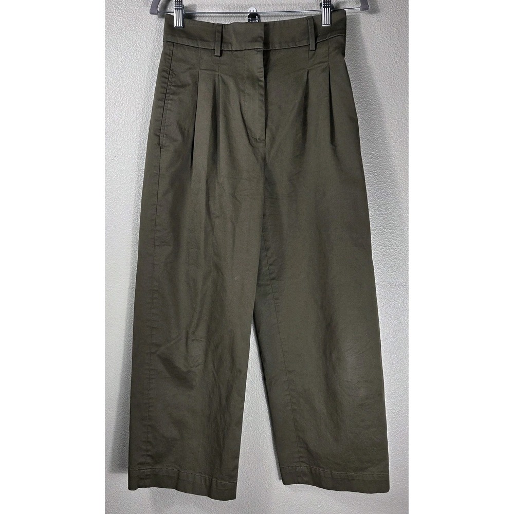 Banana Republic Olive Green Barrel Leg Tapered Pants High Rise Cotton Stretch...